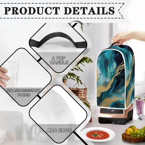 Miniatura 4 de Fundas para batidora para cocina, cubierta de procesador de alimentos de mármol azul con mango duradero, cubiertas antipolvo para electrodomésticos