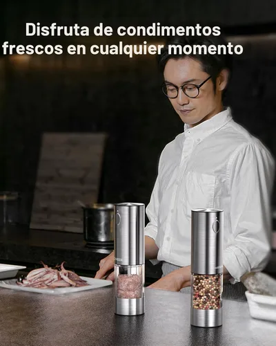 Miniatura 8 de TOMEEM Juego de molinillo eléctrico de sal y pimienta de mayor capacidad mejorado recargable con luces LED, molinillo automático de sal y pimienta