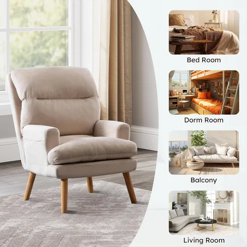 Miniatura 7 de IOMOR Silla Accent con otomano, silla de lectura cómoda, sillón con respaldo ajustable y bolsillos laterales, sofá de tela suave de ocio para Beige