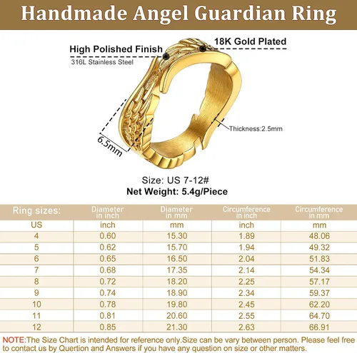 Miniatura 7 de Bestyle Anillos de ala de ángel antiguos para mujeres y hombres, anillos de banda de plumas de guardián, anillos de promesa de pareja para amantes