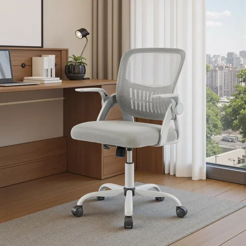 Miniatura 9 de DUMOS Silla de computadora de oficina en casa, escritorio ergonómico de respaldo medio con soporte lumbar y modo mecedor, altura ajustable con Brazo