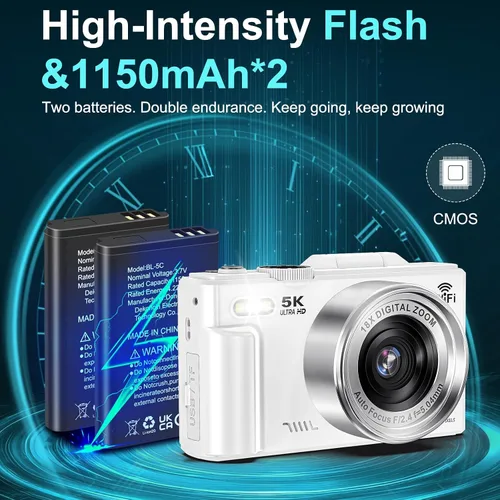 Miniatura 8 de Cámara digital 5K para fotografía - Cámara WiFi de 75MP para YouTube - Cámaras digitales UHD 18X Zoom con pantalla abatible de 3 pulgadas 180°