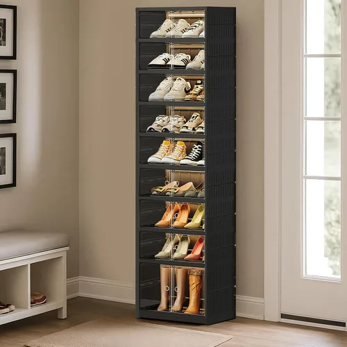 Miniatura 11 de SYNCVIBE Zapatero plegable de 6 niveles con estante de plástico, 12 pares de contenedores de almacenamiento de zapatos colapsables, grandes cajas