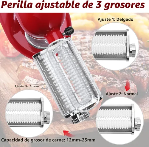 Miniatura 2 de Accesorio ablandador de carne para batidoras de pie KitchenAid, 3 espesores ajustables, máquina ablandadora de carne con cubierta transparente