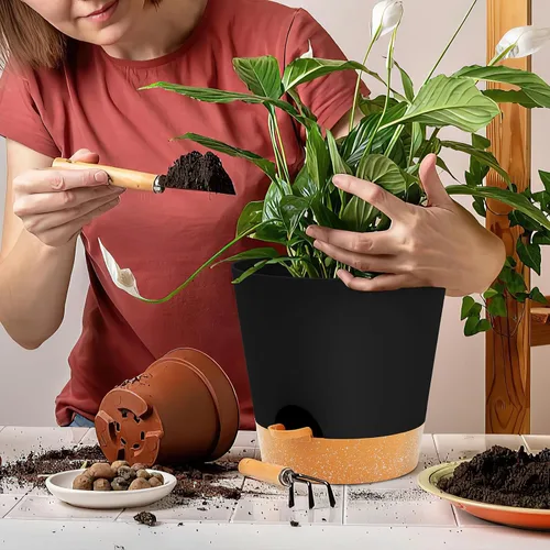 Miniatura 7 de GARDIFE Macetas de 10/9/8 pulgadas para plantas de interior, macetas auto-regantes, macetas de riego automático, macetas de flores, negras