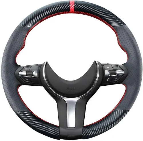 Cubierta de volante de fibra de carbono con costura DIY para BMW M3 M4 M5 M6 M240i X2 M35i X5 M X6 M M2 2014-2017/3 Series F30 F10 M Sport Negro 15