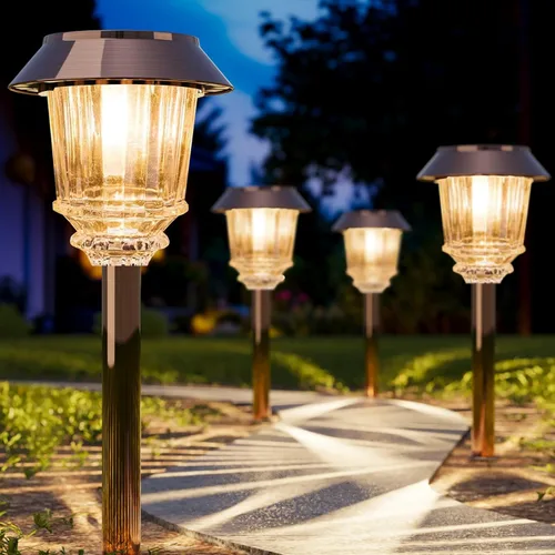 Miniatura 9 de XMCOSY Luz solar de camino – Set de luces LED de paisaje automáticas (2 unidades), cubierta de cristal impermeable, brillo, luz blanca cálida