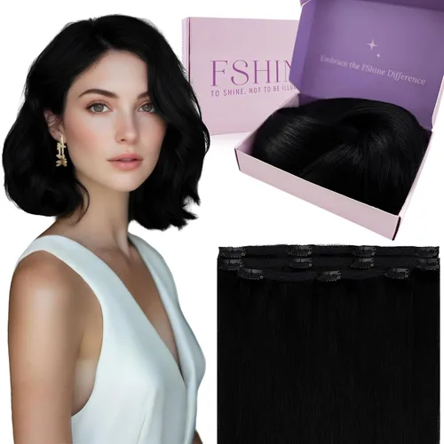 Miniatura 50 de Fshine Extensiones de cabello con broches, 22 pulgadas, 7 unidades, color marrón oscuro, doble trama, extensiones de cabello humano real con clip