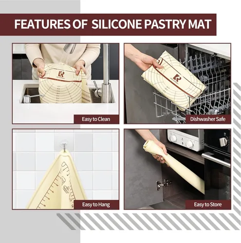 Miniatura 5 de Tapete de Silicona para Hornear, Almohadilla Extra Gruesa para Extender Masa con Medidas y Elevación de Bordes, Tapete de Repostería de Silicona