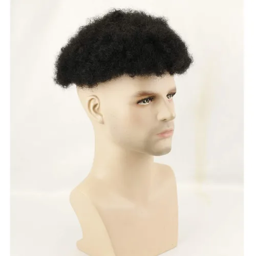 Miniatura 7 de Toupee Afro Curl Toupee para hombres negros 9.5 x 7.5 pulgadas 100% cabello humano mono base red con poliuretano duro reforzado