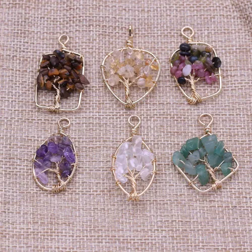 Miniatura 4 de Dije de piedra preciosa del árbol de la vida, colgante de piedra de cuarzo de cristal, alambre de cobre, dije de piedras preciosas curativas