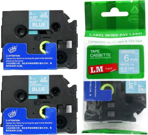 Miniatura 10 de Paquete de 1 unidad LM Tapes LMe511 Premium de 1/4 de pulgada con impresión negra en etiqueta azul compatible con Brother TZe-511 P-Touch, incluye