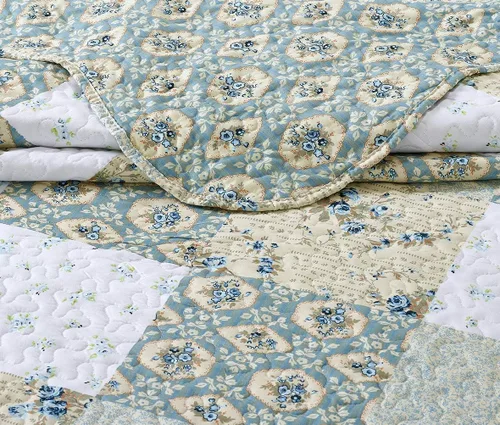 Miniatura 5 de All American Collection - Juego nuevo de colcha reversible de 3 piezas con diseño floral estampado, azul/verde. Incluye cortinas a juego disponibles