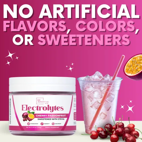 Miniatura 3 de Zero Sugar - Polvo de electrolitos de cereza y maracuyá - Hidratación refrescante - Energía sin cafeína con todos los ingredientes naturales
