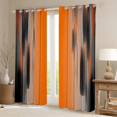 Miniatura 2 de jejeloiu Cortinas naranjas y negras para dormitorio, sala de estar (2 paneles, 52 x 63 pulgadas) Arte moderno 30%-50% cortinas opacas para niños