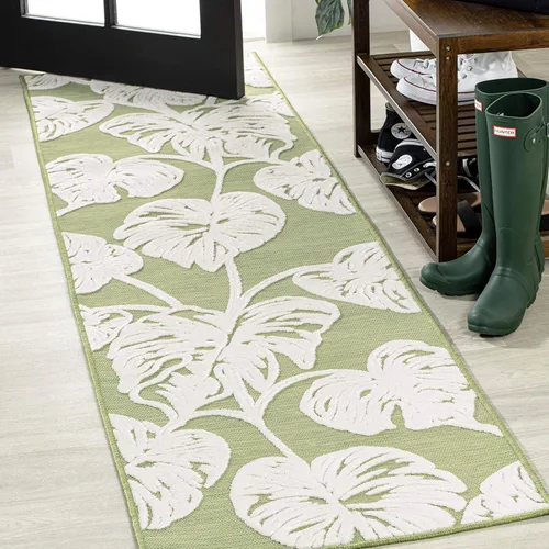 Miniatura 11 de Eyely CWH100C-28 Hawaii Tobago - Alfombra de pasillo de dos tonos con hoja de Monstera para interiores y exteriores, bohemia; moderna, dormitorio