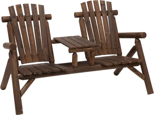 Miniatura 6 de Silla Adirondack de madera de 2 asientos, juego de sillas para exteriores con mesa auxiliar central, silla Adirondack de dos plazas al aire libre