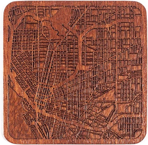 Miniatura 34 de Posavasos Amsterdam Map by O3 Design Studio, 1 pieza, posavasos de madera Sapele con mapa de la ciudad, hecho a mano, varias ciudades opcionales