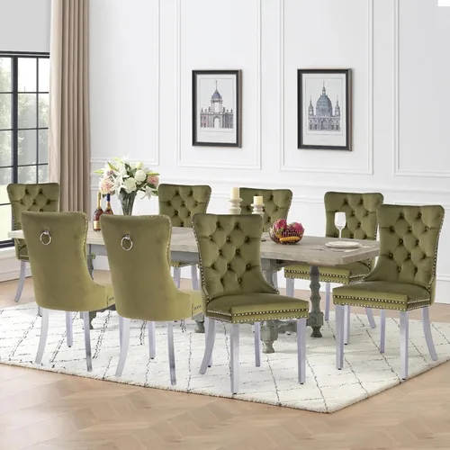 Miniatura 141 de Juego de 2 sillas de comedor de terciopelo tapizadas con ribete de cabeza de clavo y patas doradas chapadas en acero inoxidable para cocina