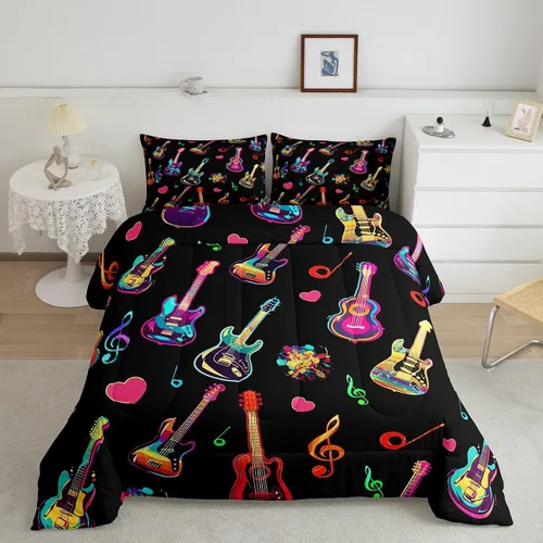 Miniatura 32 de Castle Fairy Juego de edredón de botas de vaquero, tamaño individual, juego de ropa de cama bohemio con guitarra musical para niños y niños