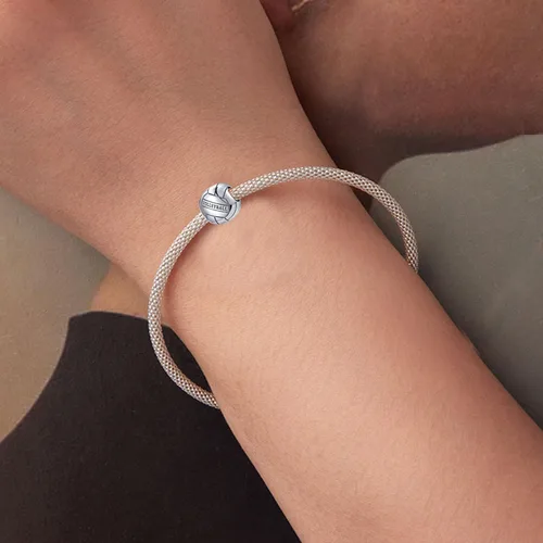 Miniatura 4 de Abalorio de voleibol de plata de ley 925, cuentas de bola de playa deportiva para pulseras de bricolaje