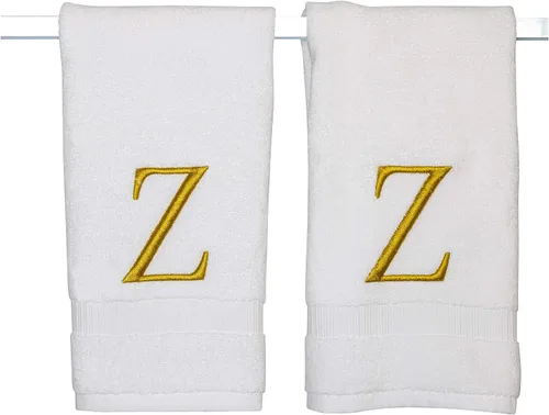 Miniatura 205 de Toalla de mano con inicial beige para baño, toalla bordada decorativa de calidad de hotel de lujo con monograma para tocador, spa, certificado