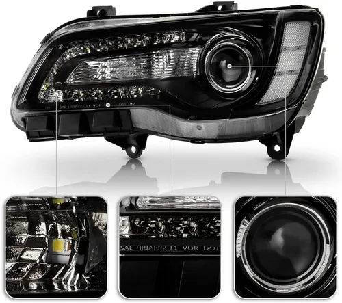 Miniatura 4 de ACANII - Faros delanteros para Chrysler 300 2011-2023 con proyector LED tipo halógeno DRL negro, juego de faros izquierdo + derecho