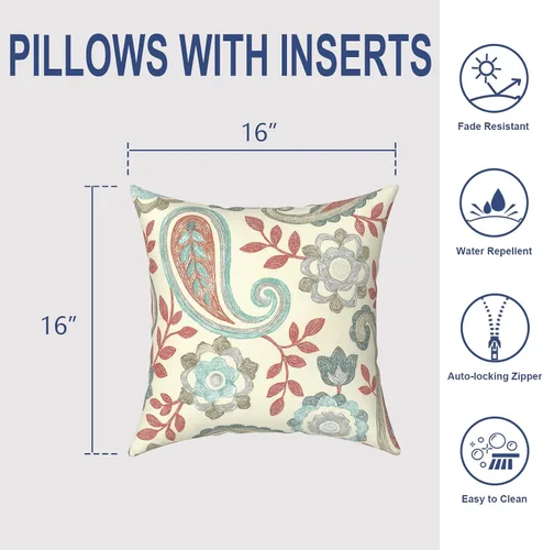 Miniatura 337 de Juego de 2 almohadas para exteriores de 16 x 16 pulgadas, repelentes al agua con interiores, para muebles de patio, hogar, jardín, geometría bohemia