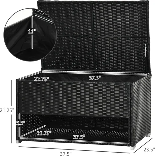 Miniatura 7 de Outsunny Caja de cubierta y almacenamiento de zapatos, toallero de mimbre de ratán PE con forro para interiores, exteriores, cojines de muebles