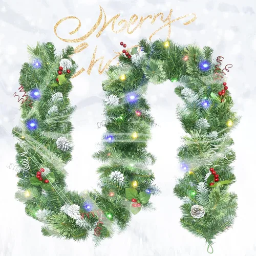 Miniatura 7 de Guirnalda de Navidad de 9 pies con luces - Guirnalda de Navidad iluminada con 50 luces LED alimentadas por batería, 8 modos de iluminación