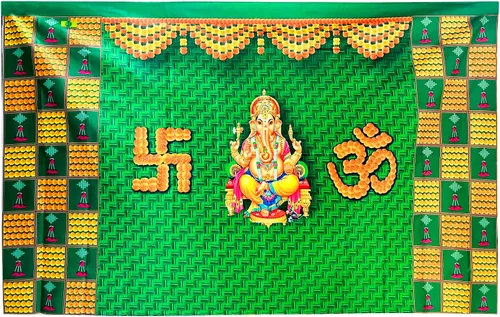 Miniatura 4 de SATVIK - Telón de fondo de tela para decoración de Pooja india, foto Ganpati, telón de fondo tradicional de tela Puja, festival Mehndi Diwali