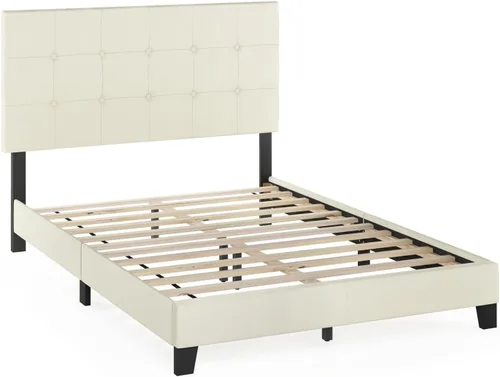 Miniatura 18 de Furinno Laval Marco de Cama Plataforma Tapizado con Botones Penachos, Individual, Glacier