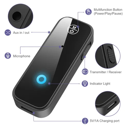 Miniatura 6 de Adaptador AUX Bluetooth para automóvil, receptor Bluetooth 5.3 y transmisor para automóvil viejo/estéreo doméstico/TV, adaptador de audio