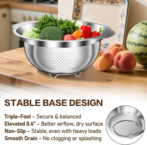 Miniatura 4 de Colador de acero inoxidable con tazón para mezclar, lavadora de arroz, colador para cocina, colador de arroz, lavado de frutas y verduras, colador