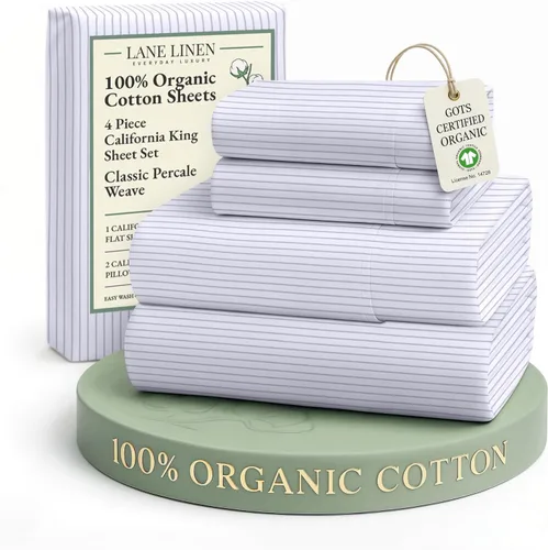 Miniatura 150 de LANE LINEN Sábanas 100% algodón orgánico para cama tamaño King, sábanas de percal suave, transpirables, de lujo, estilo hotelero, lavables a 09