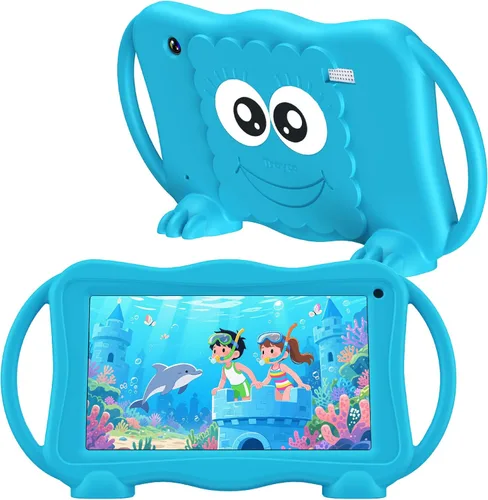 Trayoo Tableta infantil de 7 pulgadas para niños de 3 a 12 años, tableta de 32 GB para niños pequeños con doble cámara, control parental, funda Azul