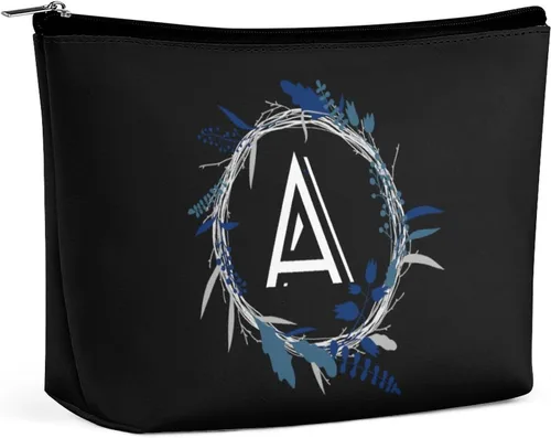 Miniatura 12 de Bolsa de maquillaje personalizada del alfabeto A-Z, con monograma floral, bolsa de cosméticos con nombre personalizado, bolsa de maquillaje pequeña