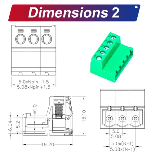 Miniatura 3 de Tcenofoxy - Conector Phoenix macho y hembra de 0.200 in 2/3/4/5/6/7/8/9/10/11/12/13/14/15/16/18/20/24 pines Phoenix Connector sin soldadura verde
