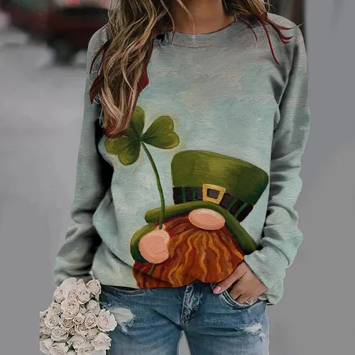 Miniatura 2 de Camiseta de manga larga suave para el día de San Patricio 2023, con estampado de gnomo arcoíris