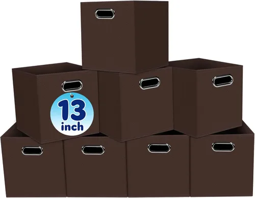 Miniatura 10 de Cubos de almacenamiento de tela – 13 x 13 x 13 pulgadas, cubos organizadores plegables con asas dobles – juego de 6, color azul
