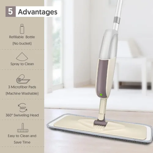 HOMTOYOU Trapeadores en aerosol para limpieza de suelos: mopa húmeda con 3 almohadillas de microfibra lavables para madera laminada de madera dura,