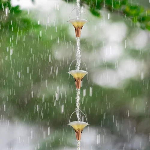 Miniatura 6 de Cadena de lluvia de 8.5 pies, cadenas de metal para canalón de lluvia con 10 copas en forma de gloria matutina, cadena de metal ajustable