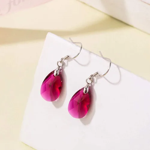 Miniatura 7 de Aretes colgantes de cristal austriaco con forma de lágrima para mujer, joyería hipoalergénica de plata de ley 925