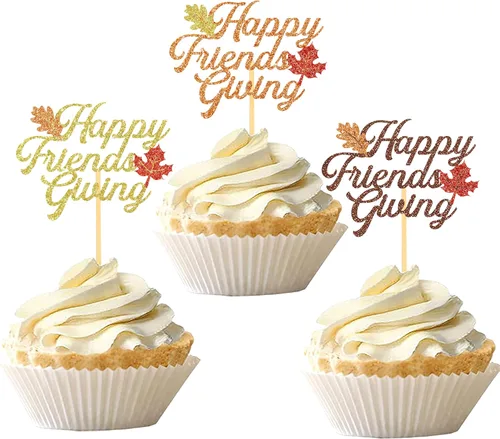 Miniatura 10 de 24 adornos de otoño para cupcakes para decoración del día de Acción de Gracias, lazo con purpurina para pasteles Thankful Blessed Grateful