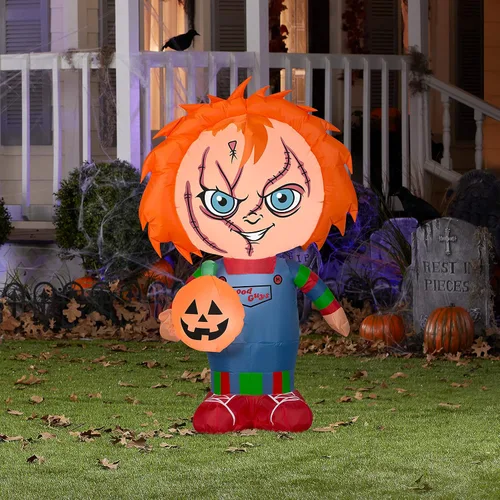 Miniatura 2 de Chucky de juego infantil de 3.5 pies con luz para decoración de césped inflable de Halloween