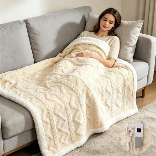 Miniatura 2 de MERRYLIFE - Manta eléctrica calentada, manta eléctrica suave y acogedora con 4 niveles de calefacción y apagado automático de 8 horas, protección