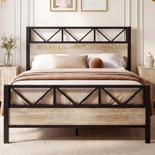 Miniatura 10 de LIKIMIO - Base de cama Queen, cabecero industrial alto de 51.2", con soporte metálico resistente, estructura de cama sólida y estable, libre