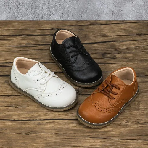 Miniatura 2 de Meckior Toddler Boys Girls Dress Shoes Little Kid Oxford Shoes Wedding Church Dress Shoes PU Leather Lace Up School Uniform Loafer Flats