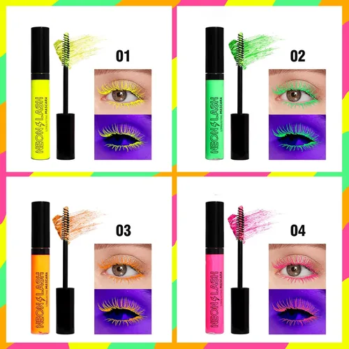 Miniatura 3 de 6 máscaras fluorescentes coloridas, pestañas de neón, pestañas voluminizadoras y alargadoras para pestañas, impermeable, de larga duración