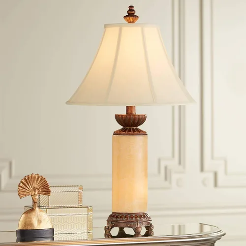 Miniatura 2 de Barnes and Ivy Lámpara de mesa tradicional con luz nocturna de 28.5 pulgadas de alto, bronce oscuro, columna, piedra de ónix blanco, decoración